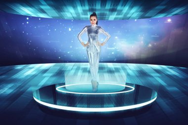 Dijital dünya içinde genç güzel Asyalı kadın