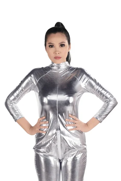 Asiatique femme portant latex combinaison — Photo