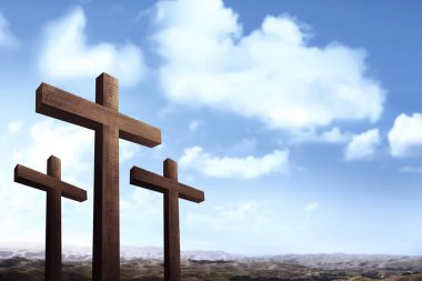 Christian üzerinde mavi gökyüzü haçlar 