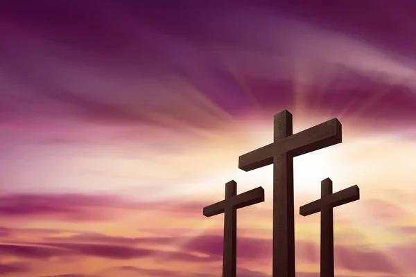 Tres cruces sobre el fondo del cielo — Foto de Stock