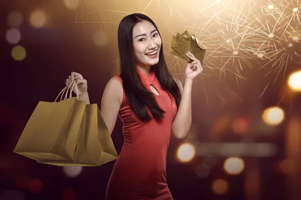 Kínai Gazdaság Bevásárló Táskák Elmosódott Háttér — Stock Fotó
