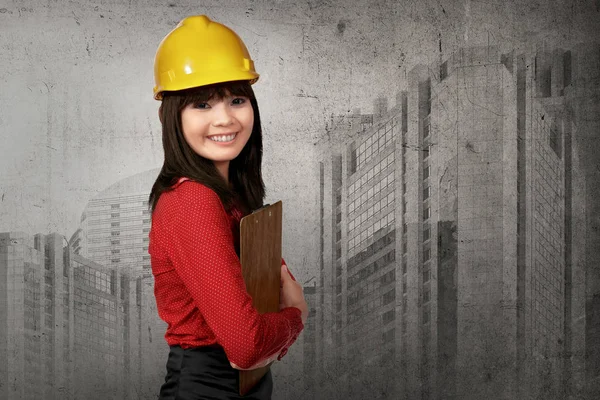 Asian worker with safety helmet — Stock Photo, Image