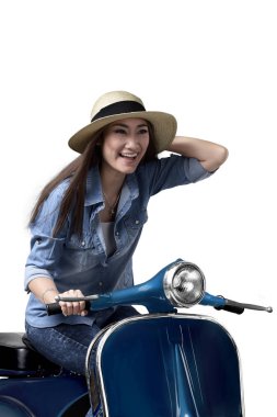 Asyalı kadın zevk binme scooter