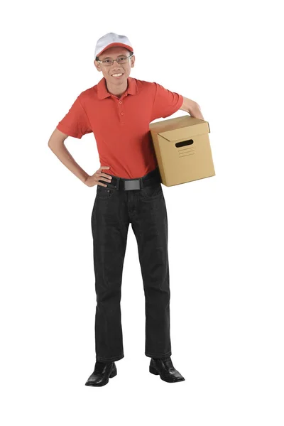Smiling asian delivery courier — Stock Photo, Image