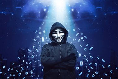 hacker in mask and gloves clipart