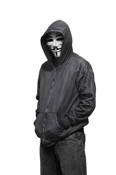 Hacker in mask and gloves — Stock Photo, Image