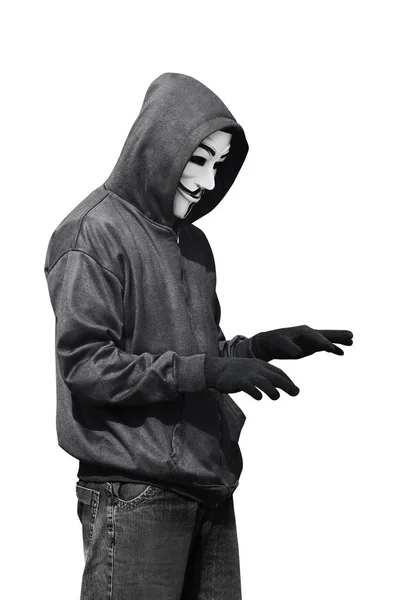 Hacker in mask and gloves — Stock Photo, Image