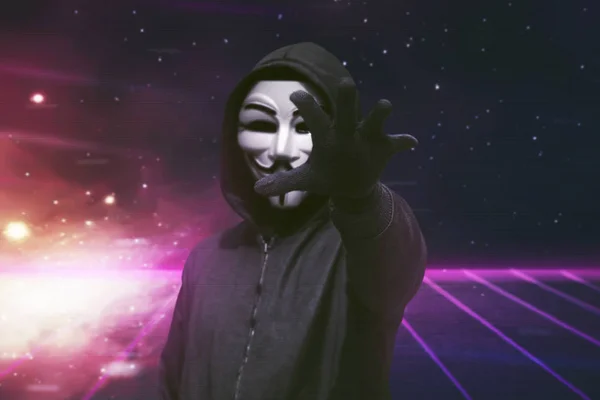 Hacker maske ve eldiven — Stok fotoğraf
