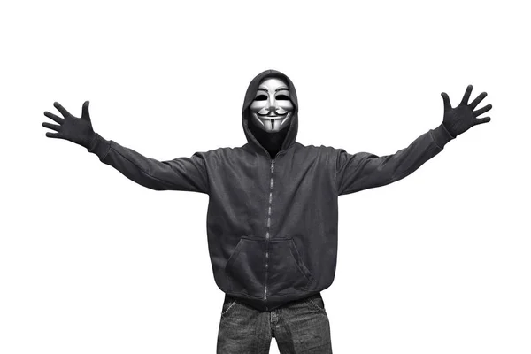 Hacker em máscara e luvas — Fotografia de Stock