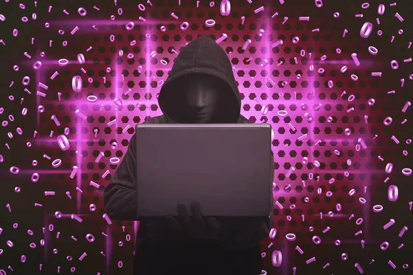 Hacker holding laptop — Stock Photo, Image