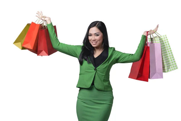 Mujer asiática con bolsas de compras — Foto de Stock