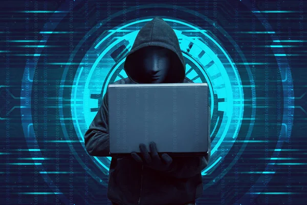 Hacker holding laptop — Stock Photo, Image