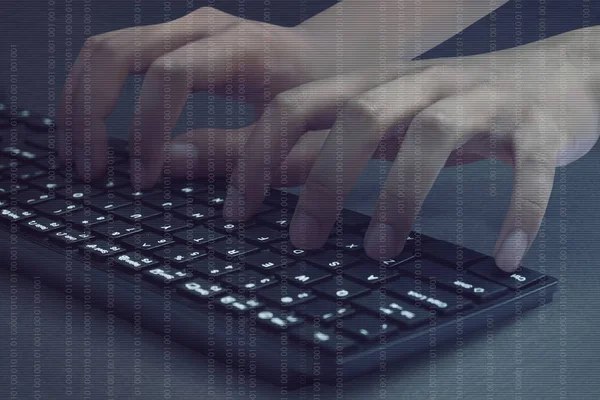 Hacker hands typing on keyboard — Stok Foto