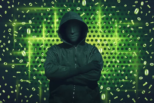 Hacker in mask and gloves — Stock Photo, Image