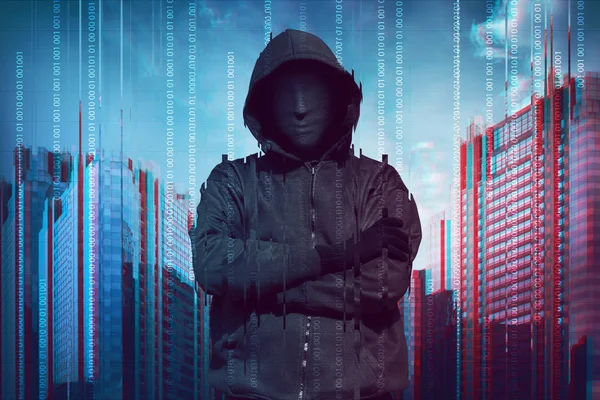 Hacker i mask och handskar — Stockfoto