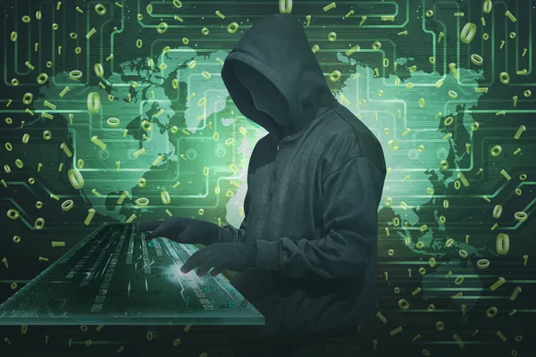 Haker, wpisując na klawiaturze wirtualnej? — Zdjęcie stockowe