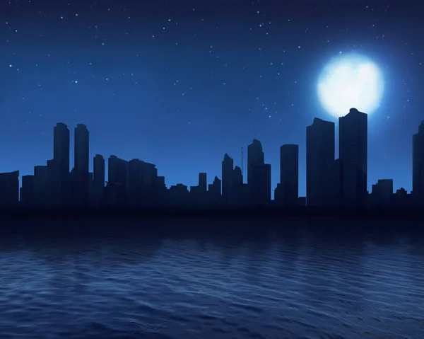 cityscape with its reflection from river