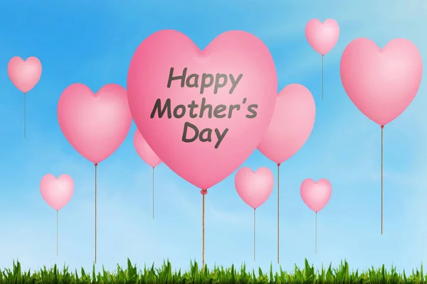 ピンクのバルーンを書いた幸せな母の日メッセージ — ストック写真
