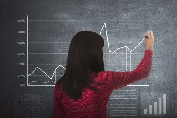 Woman drawing graph income — Stock Photo, Image