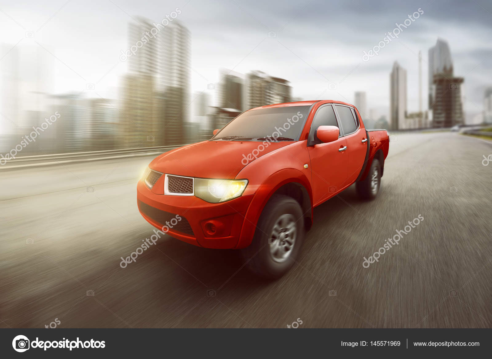 Red Four Door Pickup Truck Stock Photo C Leolintang 145571969