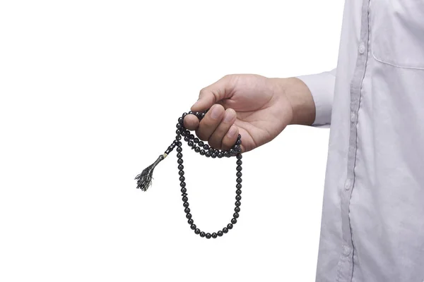 Mão de homem muçulmano segurando tasbih — Fotografia de Stock