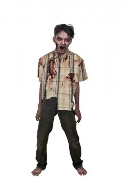 Yaralı yüzü olan Asya zombi adam portresi 