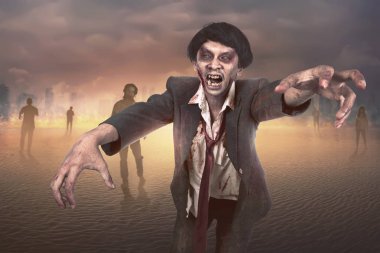 Kalabalık etrafta korkunç Asya zombi