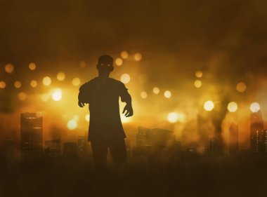 Zombi yürüme korkutucu kırmızı gözlü silüeti