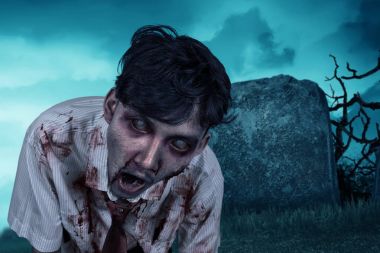 Kan ile Asya zombi adam yüz görünümünü portre 