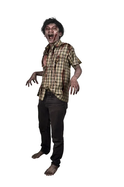 Porträt eines gruseligen asiatischen Zombie-Mannes in Kleidung — Stockfoto