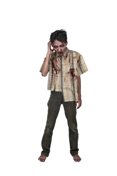 Πορτρέτο της τρομακτικό ζόμπι Ασιατική άνθρωπο σε ρούχα — Φωτογραφία Αρχείου