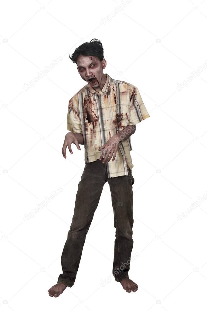 Portrait of asian zombie man with blood standing
