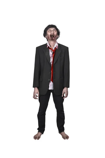 Retrato de assustador ásia zombie homem no terno de pé — Fotografia de Stock