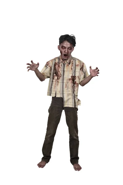 Portrait de zombie asiatique homme avec du sang debout — Photo