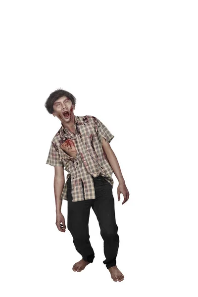 Porträt eines asiatischen Zombie-Mannes mit Blut im Stehen — Stockfoto