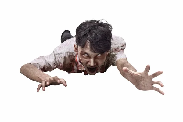 Portrait of asian zombie man in clothes crawling — Stock Photo, Image
