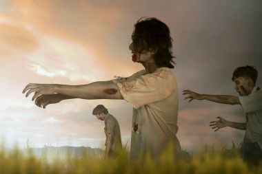 Kalabalık yaralar ile Asya zombi