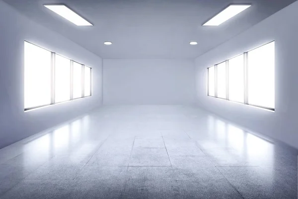 Chambre blanche vide avec lampes et fenêtre — Photo