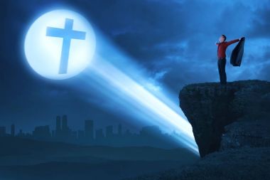 Adam el avuç için Tanrı'ya şükrediyor ile yetiştirme