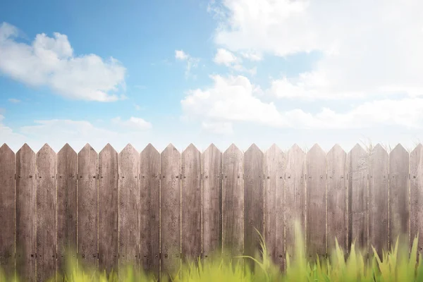 Recinzione in legno su giardino verde — Foto Stock