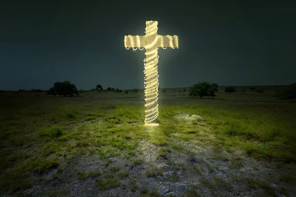 Cruz com luzes de Natal decoração — Fotografia de Stock