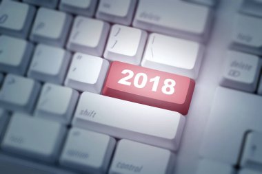 2018 numarası kırmızı klavye düğmesini. Mutlu yeni yıl 2018
