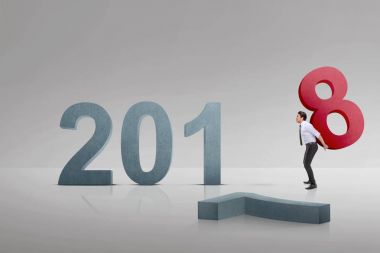 Genç Asyalı işadamı olmak için 8 numarası taşıyan numara 2018. Mutlu yeni yıl 2018