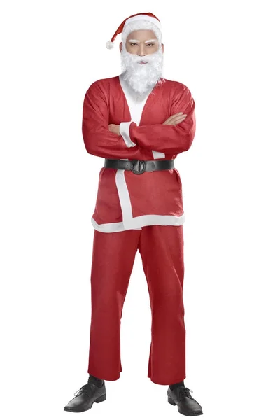 Portrait Asian Santa Claus Standing Crossed Arms Posing Isolated White — Stock Photo, Image