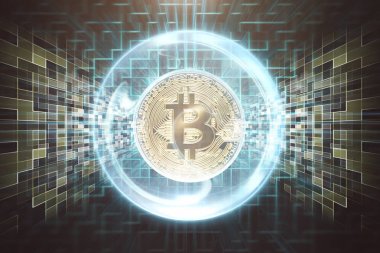 kavramsal arka plan, Cryptocurrency kavramı üzerinden sanal alanda altın bitcoin