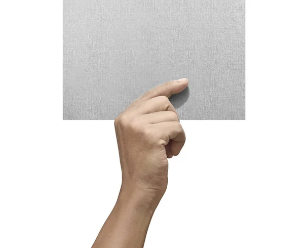 Male Hands Holding Empty Paper Isolated White Background — Stock Photo, Image