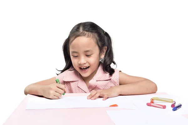 Retrato Asiático Niña Dibujo Con Colorido Lápiz Aislado Sobre Fondo — Foto de Stock