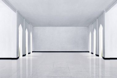 Mermer zemin ve camide beyaz duvar