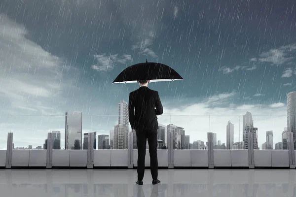 Businessman Umbrella Looking City View — Stock Photo, Image