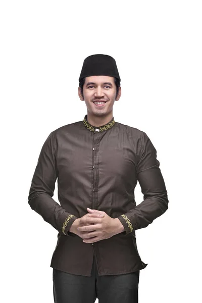 Asian Muslim Man Traditional Dress Isolated White Background — Stock Photo, Image